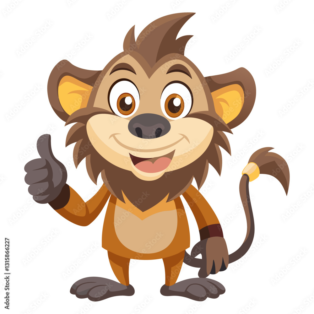 Obraz premium Cute Baboon character giving a thumbs up with smile, showing approval on white background