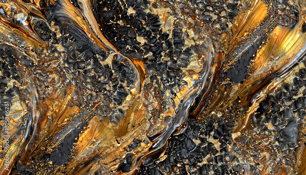 Fototapeta premium Golden sparkling abstract background luxury black smoke acrylic paint marble texture