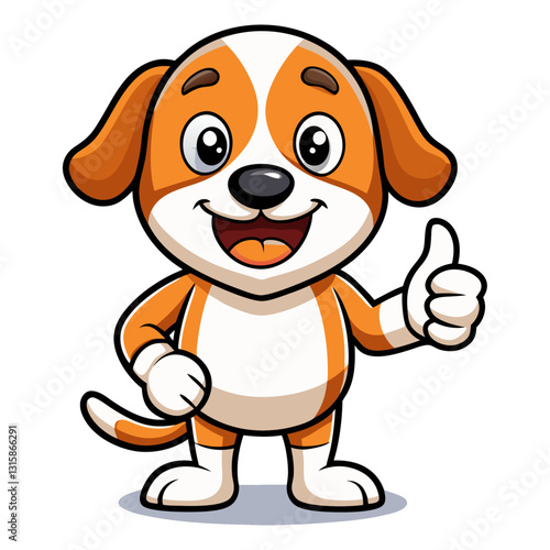 Cute Beagle character giving a thumbs up with smile, showing approval on white background