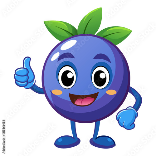 Cute Blueberry character giving a thumbs up with smile, showing approval on white background