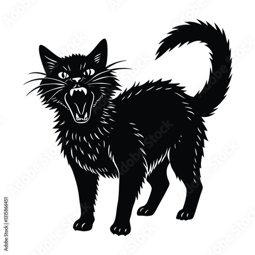 Cat with Bristling Fur, Startled by Something in Silhouette