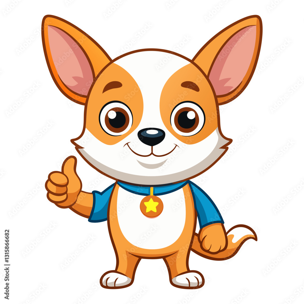 Cute Chihuahua character giving a thumbs up with smile, showing approval on white background Cute Chihuahua character giving a thumbs up with smile, showing approval on white background