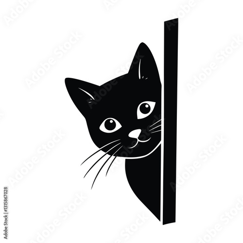 Curious Cat Peeking Around a Corner in White Silhouette