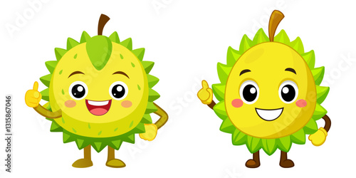 Cute Durian character giving a thumbs up with smile, showing approval on white background