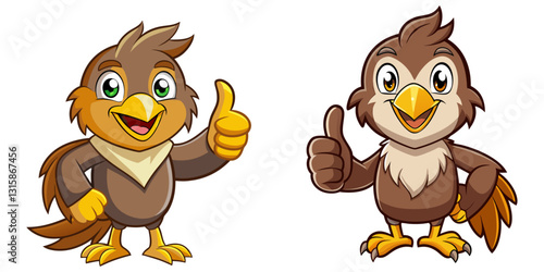 Cute Hawk  character giving a thumbs up with smile, showing approval on white background