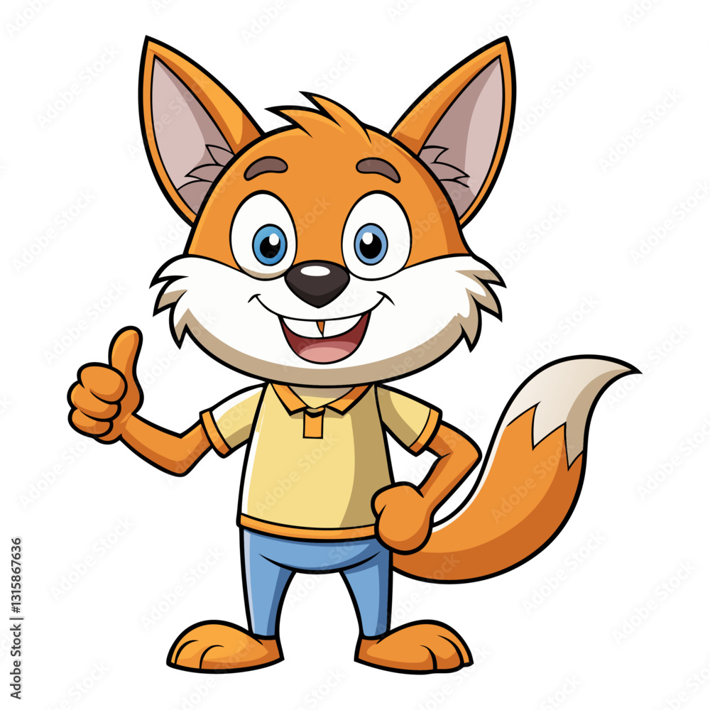 Cute Jackal character giving a thumbs up with smile, showing approval on white background Cute Jackal character giving a thumbs up with smile, showing approval on white background