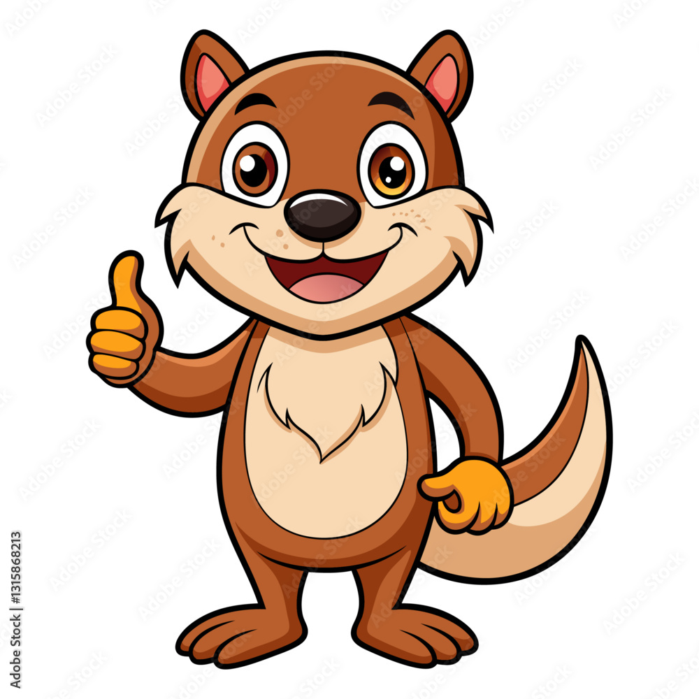 Obraz premium Cute Otter character giving a thumbs up with smile, showing approval on white background
