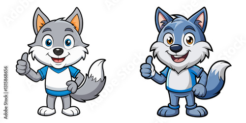Cute Wolf  character giving a thumbs up with smile, showing approval on white background