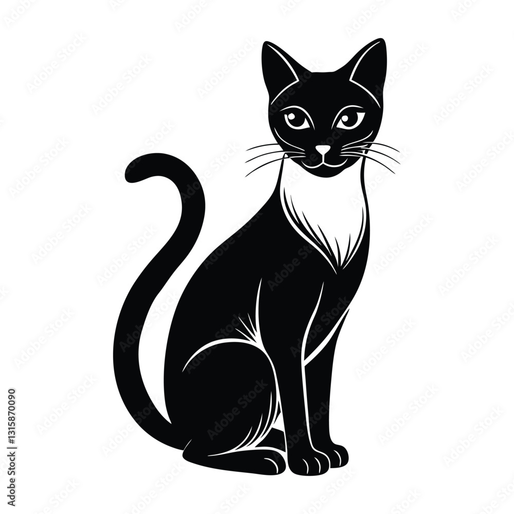 Elegant Siamese Cat Sitting Gracefully in White Silhouette Elegant Siamese Cat Sitting Gracefully in White Silhouette