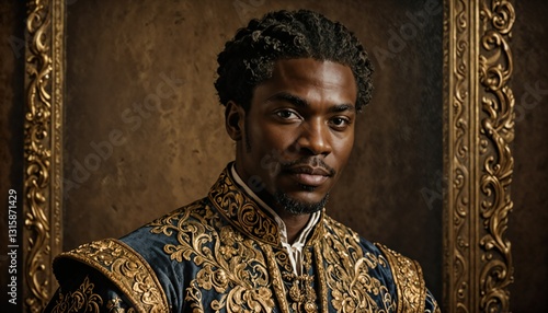  Regal Portrait: A captivating individual, adorned in elaborate period attire, exudes an air of noble sophistication. His gaze is both commanding and inviting.