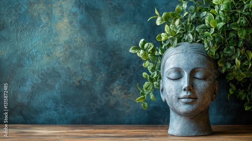 A creative concept of a plant growing inside a human head symbolizing nature and mindfulness in a thoughtful way photo