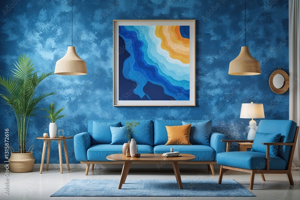 Fototapeta premium Bright Azure Pattern Canvas Artwork with Modern Design Elements