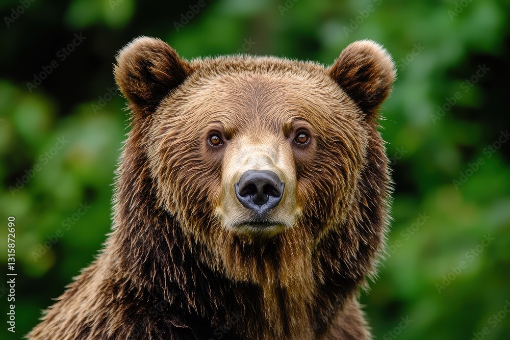 Grizzly bear portrait, close-up, lush green background. Perfect for wildlife, nature, or conservation projects. Grizzly bear portrait, close-up, lush green background. Perfect for wildlife, nature, or conservation projects.