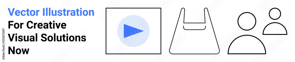 Play button, shopping bag icon, and human outlines for digital media, e-commerce, social networks, communication, consumer interaction, online learning, and flat landing page banner Play button, shopping bag icon, and human outlines for digital media, e-commerce, social networks, communication, consumer interaction, online learning, and flat landing page banner