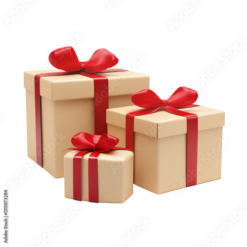 Two gift boxes with red ribbons, isolated on a transparent  background png