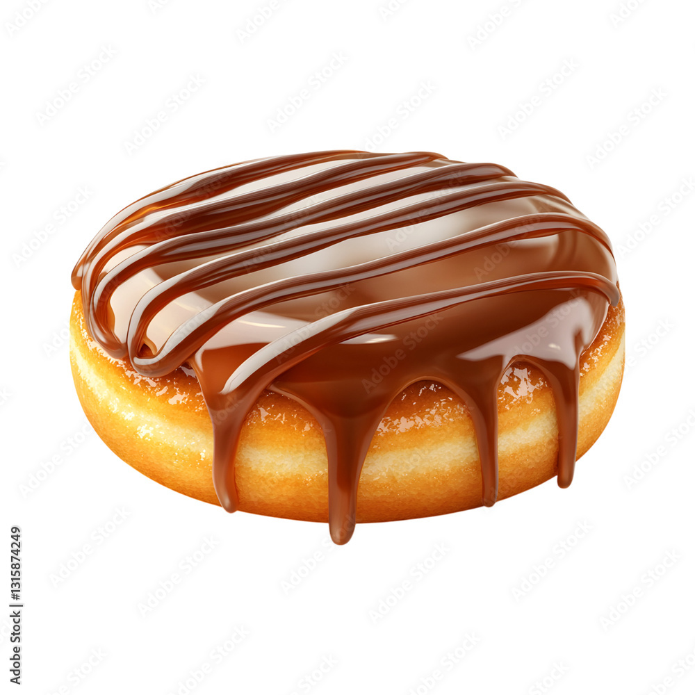 Chocolate Covered Doughnut with Drizzled Chocolate Isolated on Transparent Background Chocolate Covered Doughnut with Drizzled Chocolate Isolated on Transparent Background
