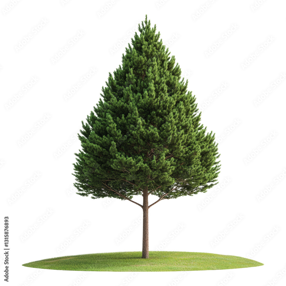 Obraz premium Lush Evergreen Tree in Bright Green Landscape Isolated on transparent background