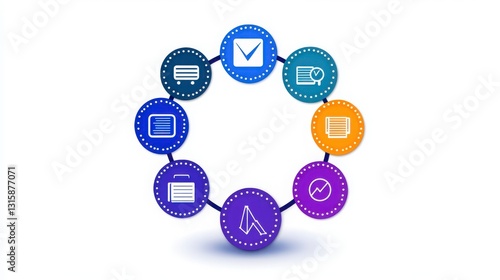 Circular Flow of Icons Representing Digital Communication and Management