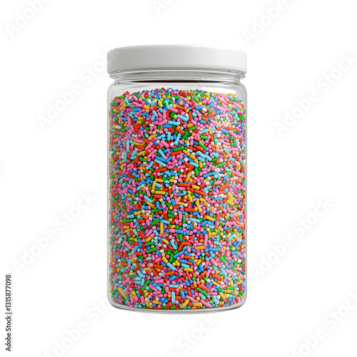 Sprinkles in Clear Glass Jar for Desserts Isolated on transparent background