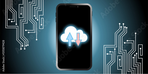 Cloud storage in device icon in a modern flat style. Perfect for data, backup, technology, internet, online, security, digital, file, sync, and computing designs. Ideal for tech and network projects.