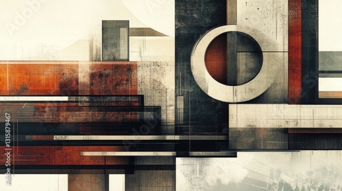 Abstract artwork featuring geometric shapes with textured color blocks