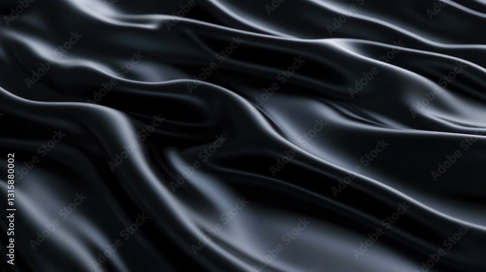 Black fabric with flowing waves creating elegant and soft textures Black fabric with flowing waves creating elegant and soft textures