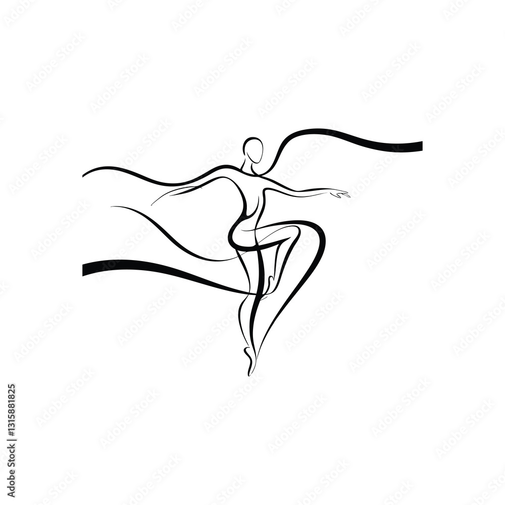 Graceful dancer in mid-leap, depicted in dynamic line art. Graceful dancer in mid-leap, depicted in dynamic line art.