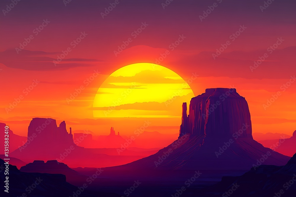 Fototapeta premium Monument Valley sunset, fiery sky