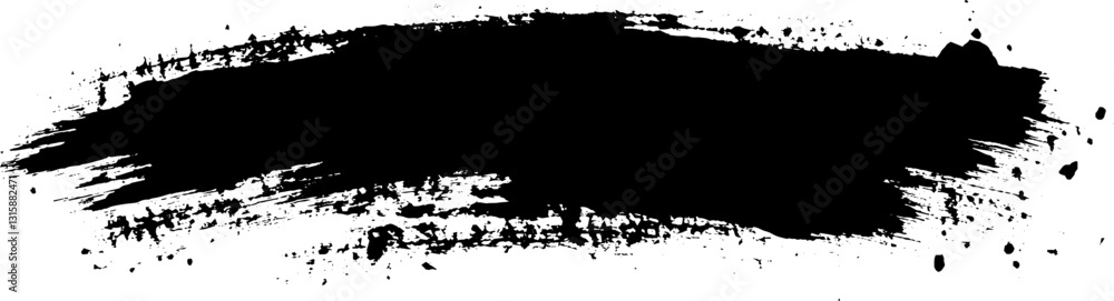 Fototapeta premium Black Brush Stroke with Splattered Textures on White Background