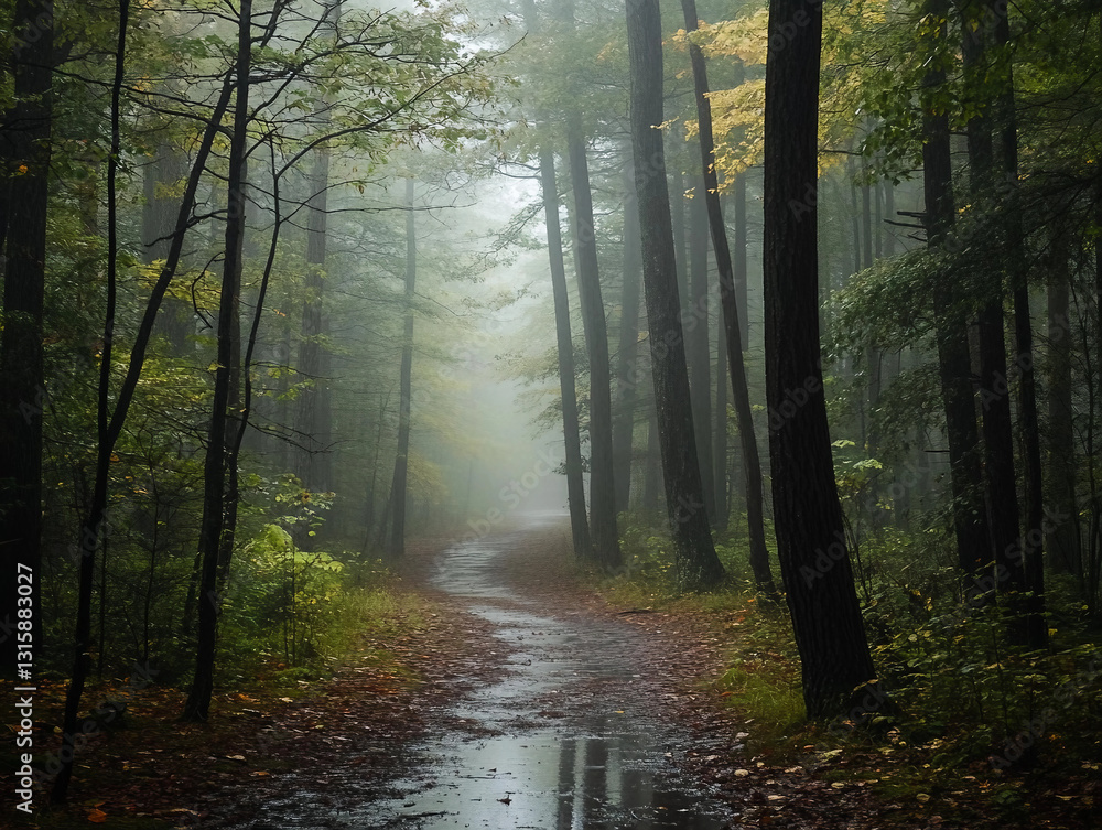 Fototapeta premium A forest path is wet from rain