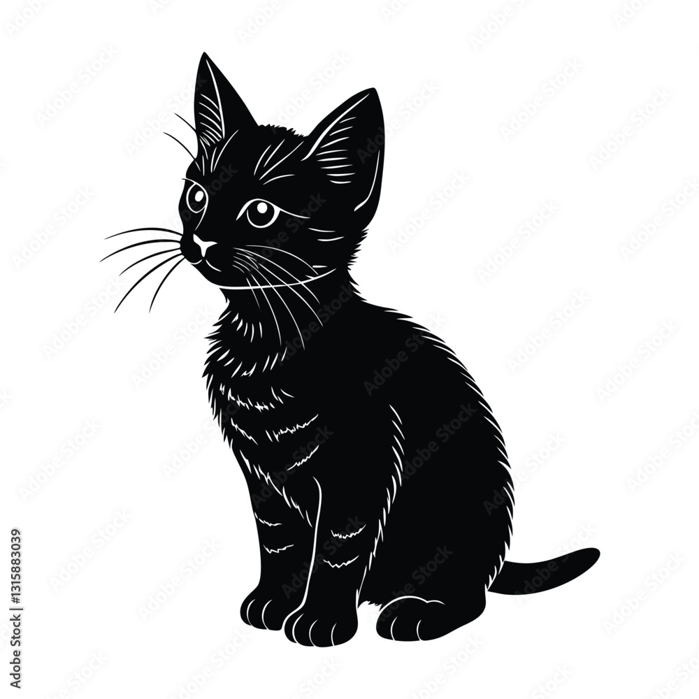 Fototapeta premium Kitten Watching Intently with Ears Perked Up