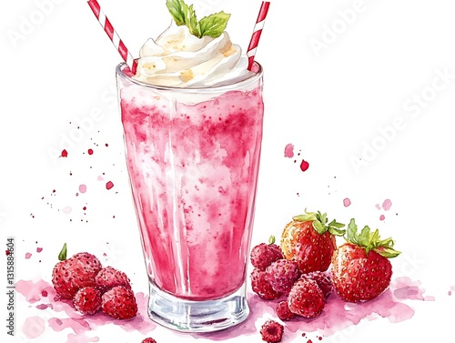 Raspberry Strawberry Smoothie Watercolor