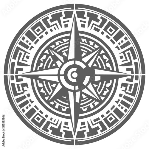 Viking Style Compass with Adorable Animal Illustration – Nordic Mythology Art