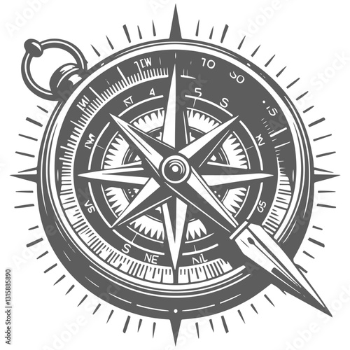Viking Style Compass with Adorable Animal Illustration – Nordic Mythology Art