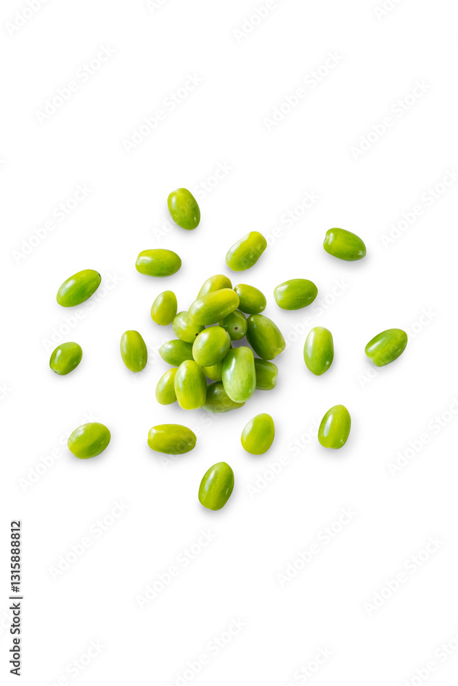 Closeup of fresh juicy organic green cherry tomatoes from the garden isolated on a transparent background with shadow from above, top view, png Closeup of fresh juicy organic green cherry tomatoes from the garden isolated on a transparent background with shadow from above, top view, png