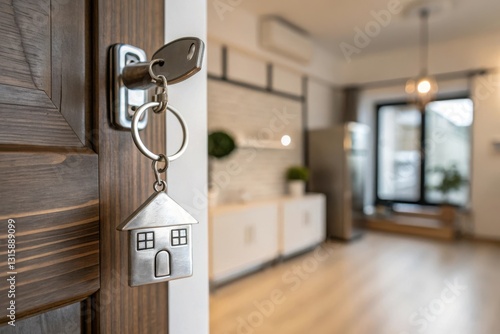 Contemporary Apartment Interior Featuring a Key in the Doorway for Modern Living Spaces.