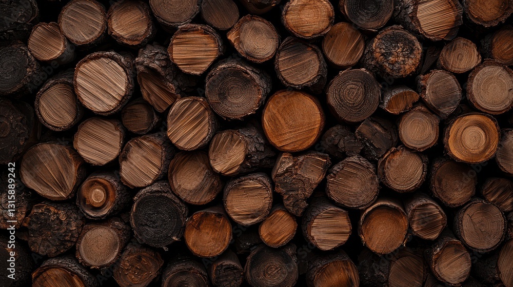 Natural Pile of Logs Stacked Neatly in Rustic Forest Environment Natural Pile of Logs Stacked Neatly in Rustic Forest Environment