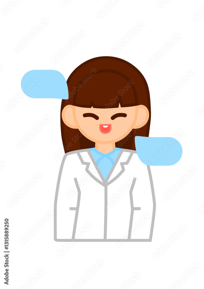 Female Doctor Talking with Text Bubble - Flat Cartoon Character Illustration Vector Female Doctor Talking with Text Bubble - Flat Cartoon Character Illustration Vector