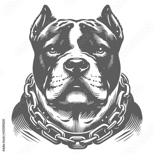 Cute American Bully Wearing a Chain Necklace – Adorable Dog Illustration