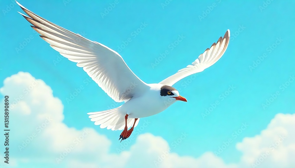 Obraz premium Majestic Seagull Soaring Through Azure Skies: A Captivating Display of Avian Grace