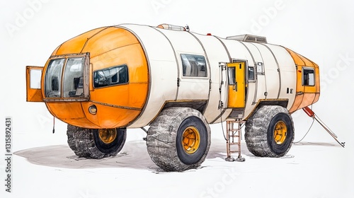 Orange And White Futuristic Vehicle In Snowy Landscape