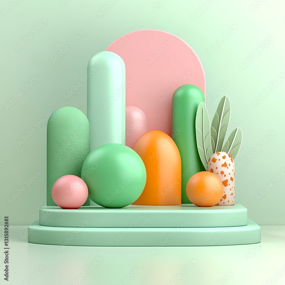 Pastel Geometric Shapes Composition On Multilevel Platform