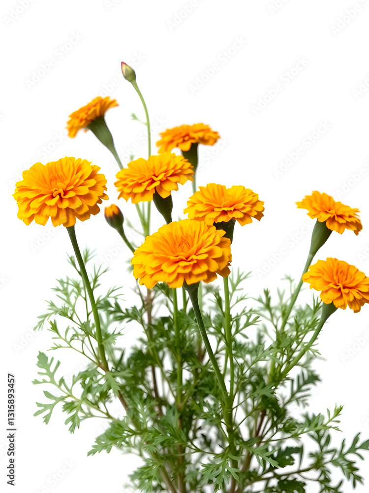 Growing marigolds isolated on white Growing marigolds isolated on white