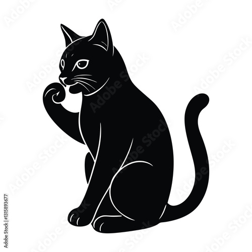 Cat Delicately Licking Its Paw with Grace