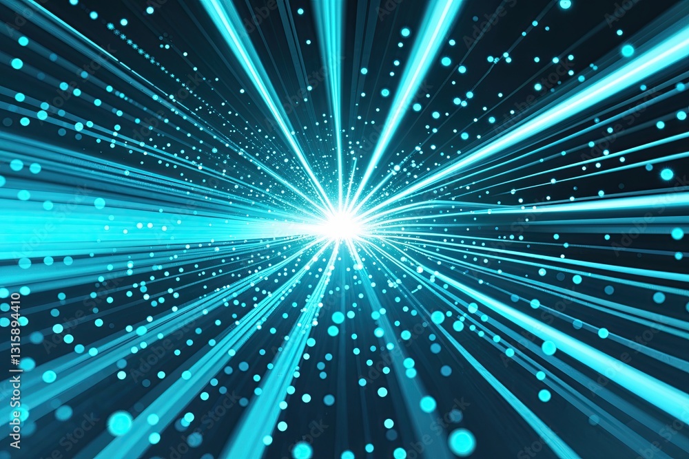Fototapeta premium Bright Cyan Luminous Halftone Background with Energizing Lines and Subtle Dots