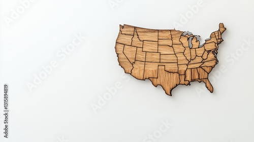 Wooden United States Map On White Background