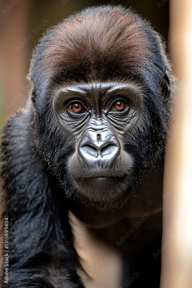 Western lowland gorilla staring with intense look Western lowland gorilla staring with intense look