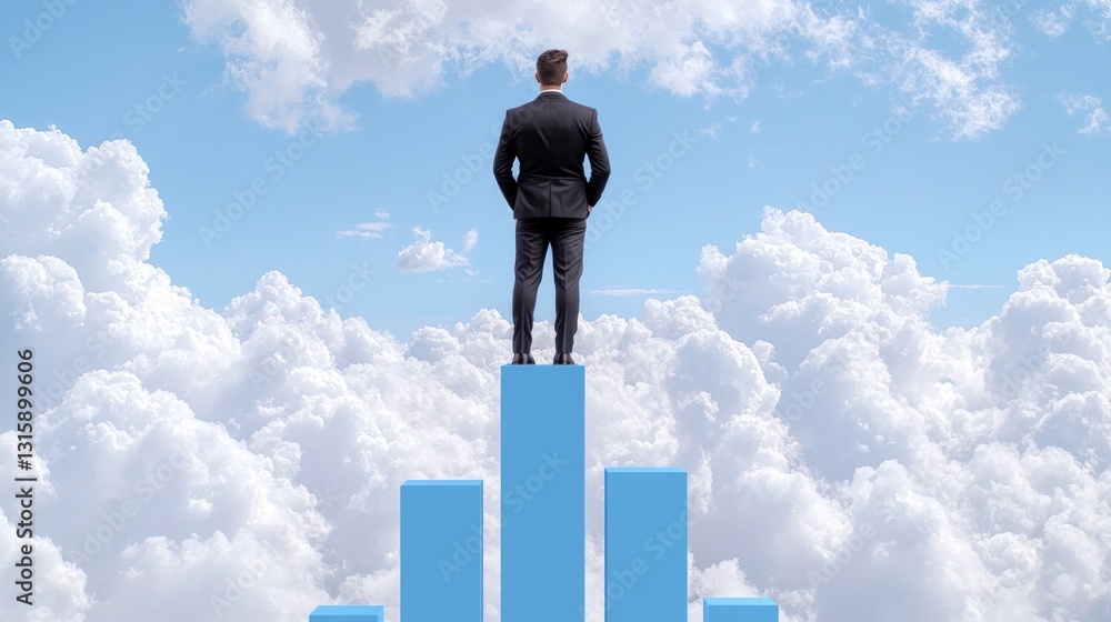 Businessman Success High Above Clouds Growth Chart Achievement Future Businessman Success High Above Clouds Growth Chart Achievement Future