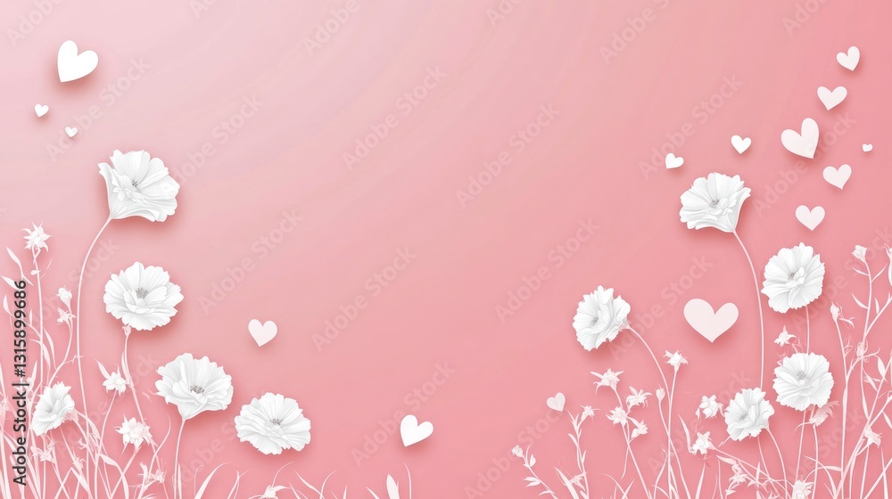 Floral Heart Paper Cut Design with White Flowers and Romantic Theme Floral Heart Paper Cut Design with White Flowers and Romantic Theme