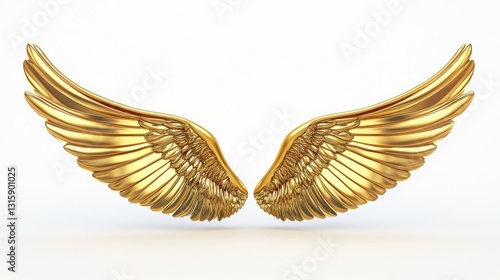 Gold angel wings, studio, decorative, 3D rendering, for design or background